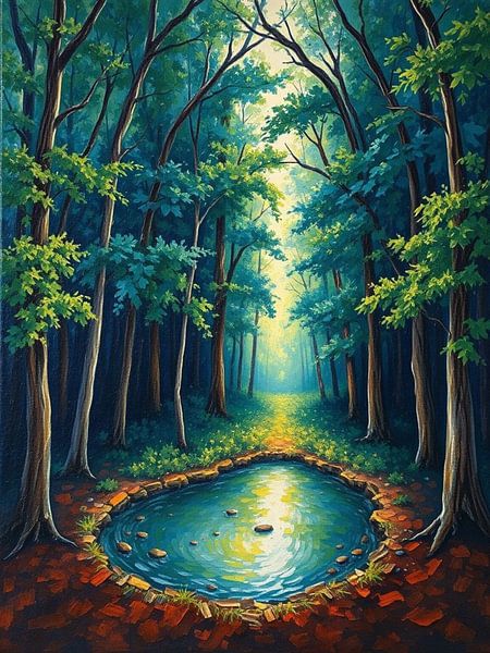 A Vibrant Glimmering Pond Bathed in Mystical Light by Artistic