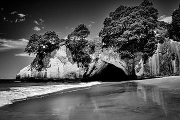 Cathedral cove in Black and White by Roy IJpelaar