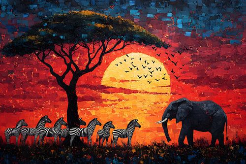 Savanne landschap bij zonsondergang