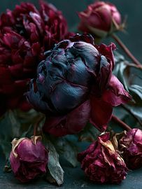 Still Life with Dark Roses and Peonies by Egon Zitter