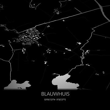 Black-and-white map of Blauwhuis, Fryslan. by Rezona