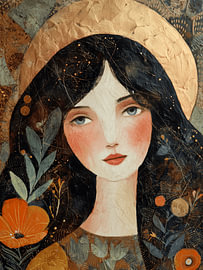 Une dame avec des fleurs dans un jardin doré sur Wolkenlos