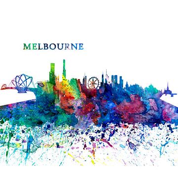 Melbourne Australië Skyline Silhouette Impressionistische Splash van Markus Bleichner