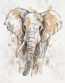 Aquarelltiere – Skizzenstil mit Braun- und Grautönen – Elefant