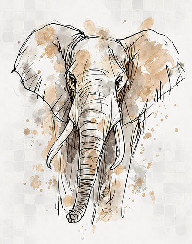 Aquarel dieren - schets stijl met bruin en grijs tint - olifant