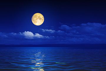 wide ocean waves horizon moon night background by Markus Gann