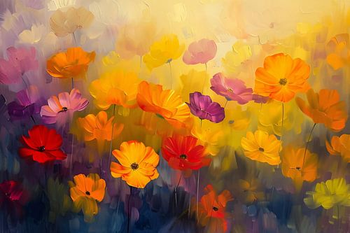 Kleurrijke abstracte bloemenweide schilderij