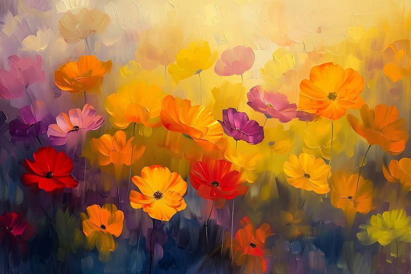 Kleurrijke abstracte bloemenweide schilderij van Art & Soul Creations