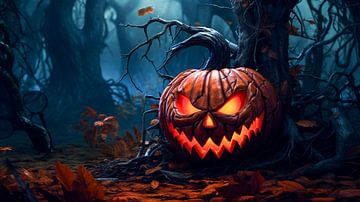 Halloween-Kürbis in der Nacht, Illustrations Hintergrund von Animaflora PicsStock