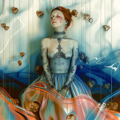 Roodharig meisje in een vloeibare wereld