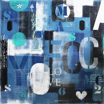 Blauwe Letters NYC van Kathleen Artist Fine Art