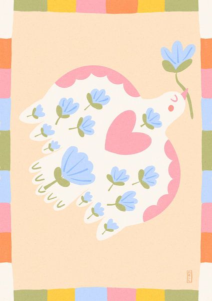Dove of Peace with Flowers Illustration by Dirkie Nell