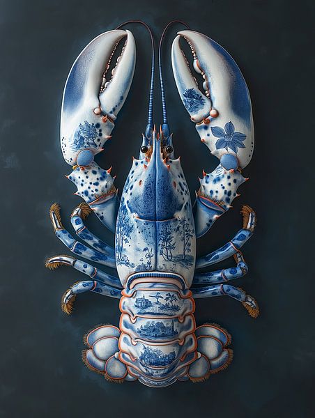lobster with delft blue coloured armour by Margriet Hulsker