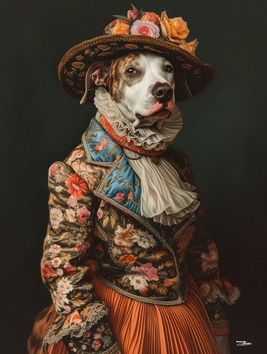 hond in victoriaanse kleding