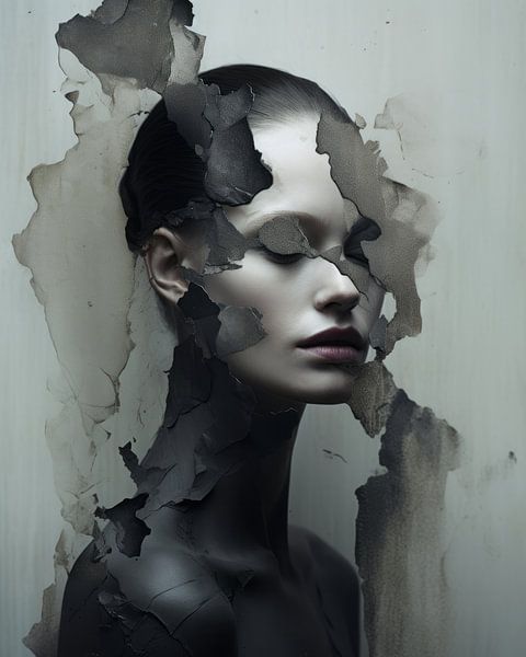 Contemporary art portrait in greyscale by Carla Van Iersel