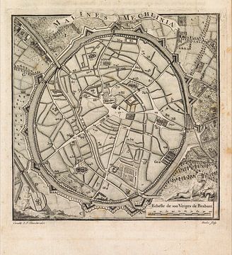 Old map of Mechelen from about 1775 by Gert Hilbink