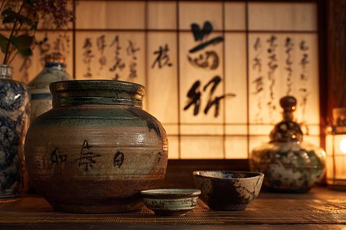 Traditionele oosterse kunst: Traditionele keukenscène