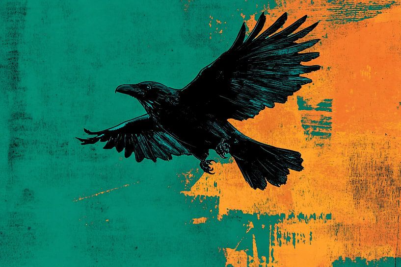 Silhouette Rabe mit buntem Hintergrund von Art & Soul Creations