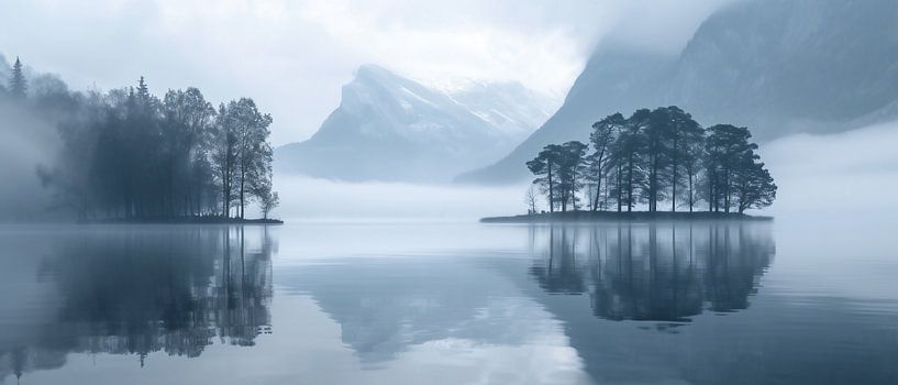 Verschwommener Seeblick Wald von fernlichtsicht