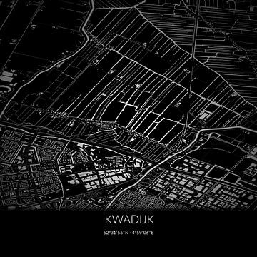 Black-and-white map of Kwadijk, North Holland. by Rezona
