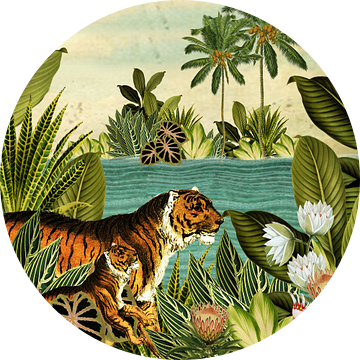 Jungle met tijger en tropische planten van Studio POPPY