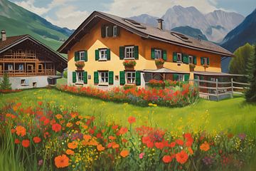 Village du Tyrol avec des bacs à fleurs sur les maisons sur Jan Bechtum