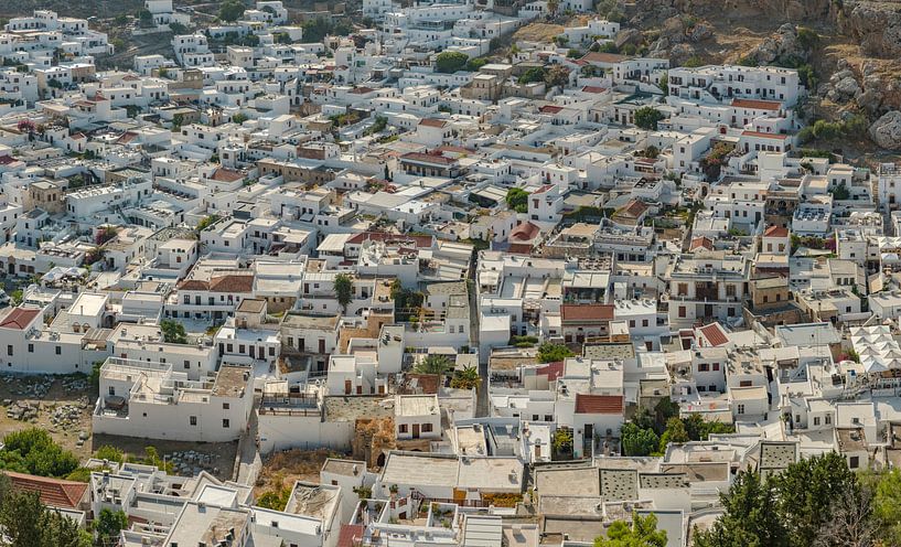 Enchevêtrement de maisons en cube blanc, Lindos, Rhodes, Grèce par Rene van der Meer