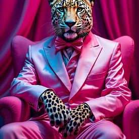 Koninklijk luipaardportret in neonroze van FRESH Fine Art