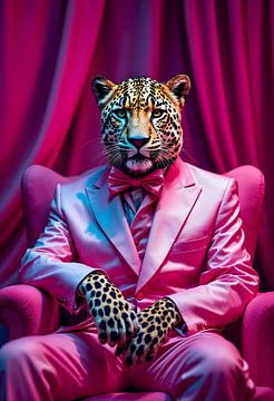Royal leopard portrait in neon pink