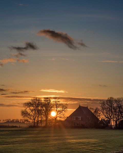 Sunset at a farm in Gaasterland by Harrie Muis
