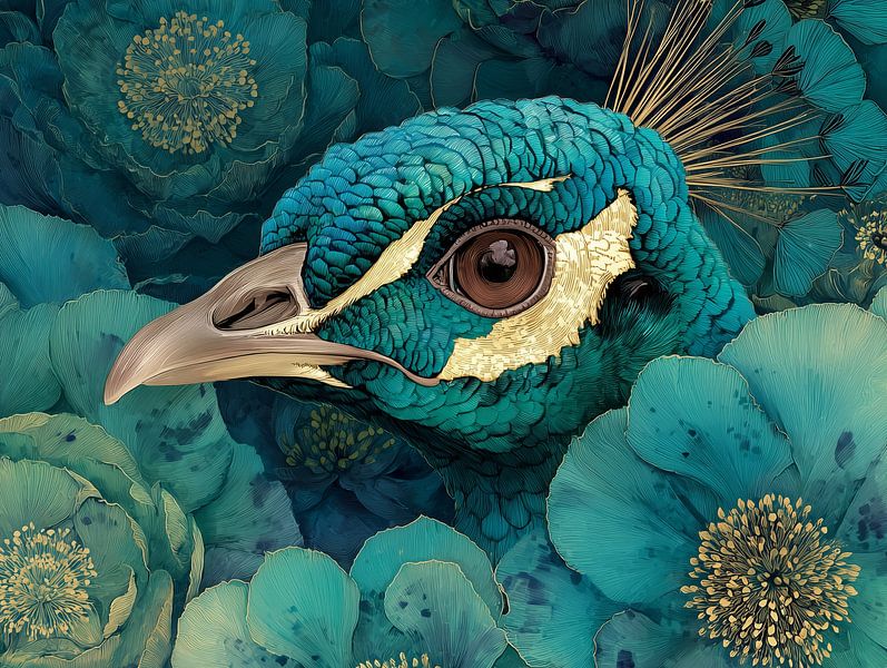 Regal Bloom - Peacock in Floral Tranquillity by Danny van Eldik - Perfect Pixel Design