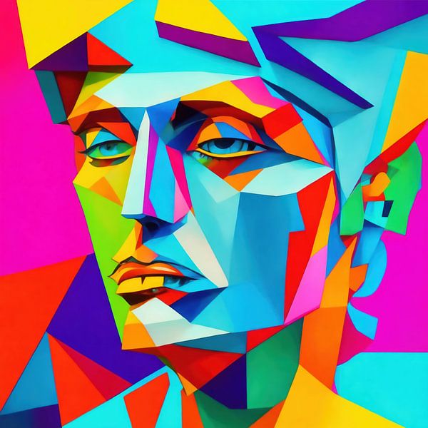 Portret in modern Cubisme in felle kleuren. by Brian Morgan