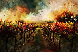 Autumn sunset in vibrant vineyard by Art & Soul Creations