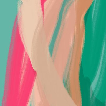 Abstracte kunst in neon- en pastelkleuren. Groen, roze, koraal van Dina Dankers