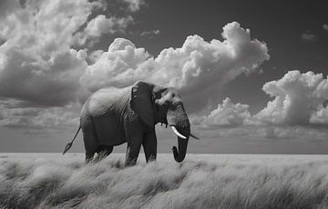 Contrasterende olifant, wildernis van fernlichtsicht