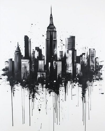Ligne d'horizon minimaliste de New York à l'encre