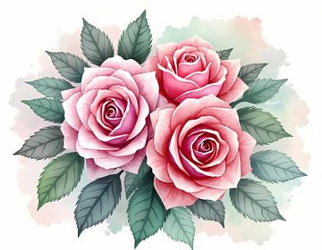 Trio van roze rozen van Artistic