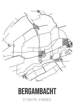 Bergambacht (Zuid-Holland) | Landkaart | Zwart-wit van Rezona
