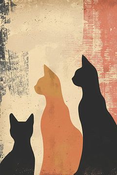 Abstracte Katten Silhouetten op Textuur van De Muurdecoratie