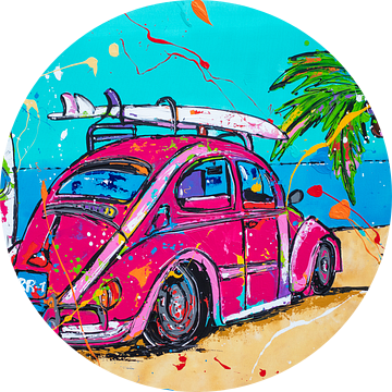 Volkswagen kever op het strand van Happy Paintings
