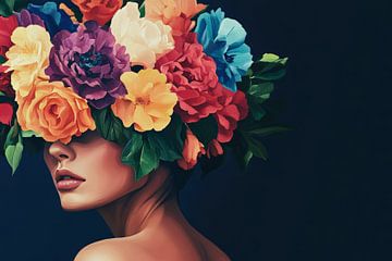 Woman with wreath of flowers in portrait style by Poster Art Shop