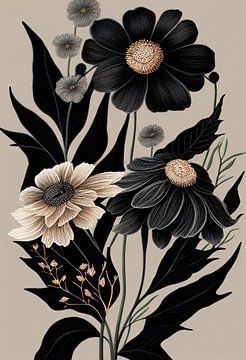 Bloemen in zwart en beige van Bert Nijholt