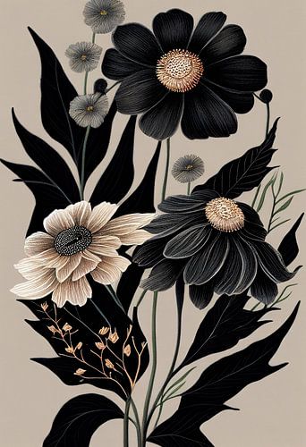 Bloemen in zwart en beige