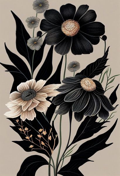 Blumen in Schwarz und Beige von Bert Nijholt