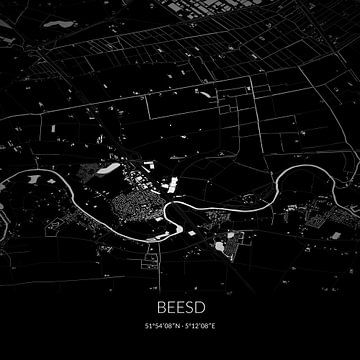 Carte en noir et blanc de Beesd, Gelderland. sur Rezona