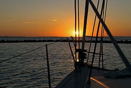 Sailing boat at sunset by Judith Cool