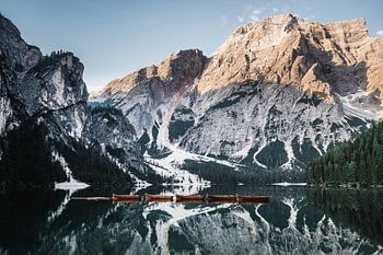 Pragser Wildsee with wooden boat