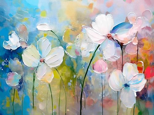 Summer. Abstract white flower field with an impasto texture