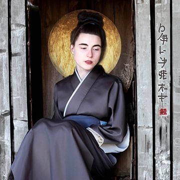 Geisha in melancholieke stemming [met gouden cirkel] van Affect Fotografie