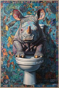 Buntes Nashorn in Mosaikumgebung Toilettenkunst